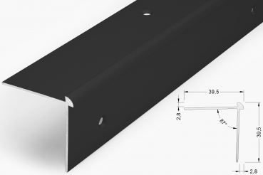 Treppenkantenprofil 2,8mm, Alu schwarz matt, beidseitig gebohrt, 300cm